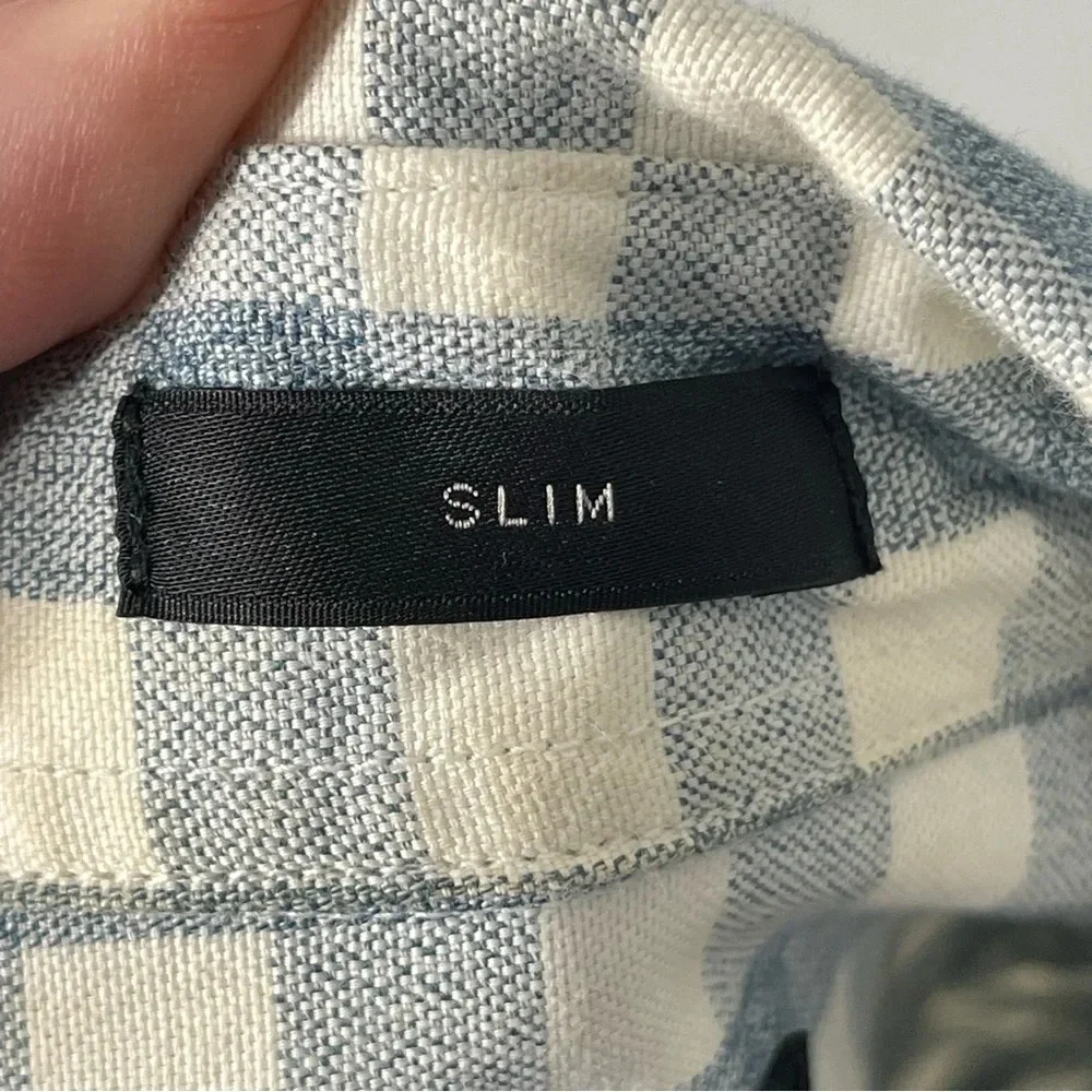 J Crew Slim Fit Casual Button  Down Plaid Shirt Men Size Small, White/Blue